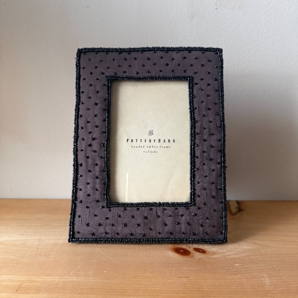 Pottery Barn Fabric Frame 4x6 Purple Beaded Tabletop Display